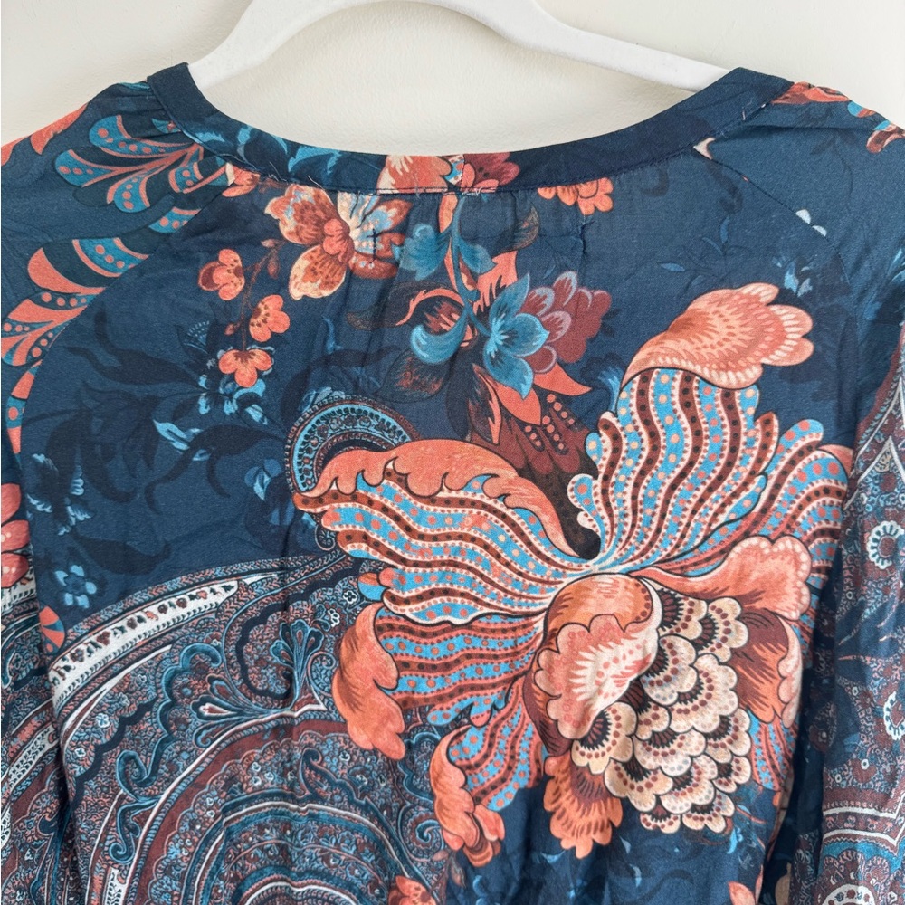 ZARA TRF Boho Floral Paisley Mini Dress Size Small Navy Multicolor - Picture 7 of 8